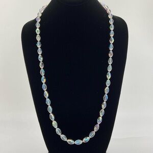 Estate Aurora Borealis Crystal Necklace, Unique Oval Beads, 29 1/2" Long